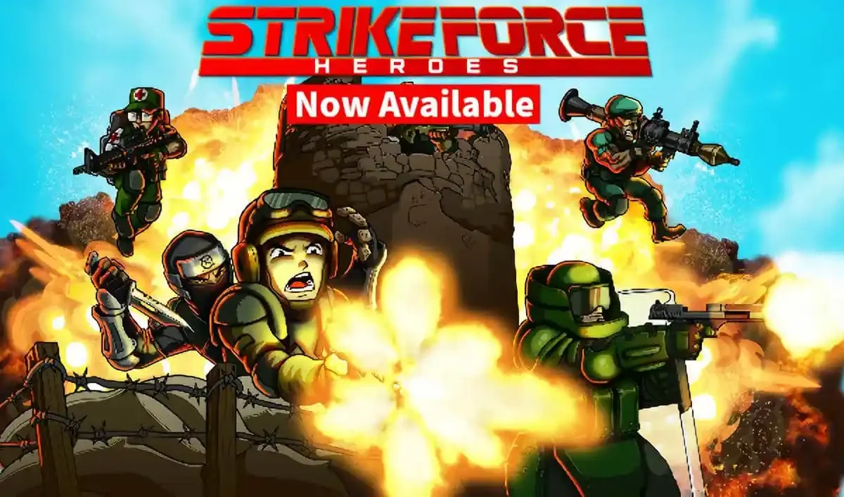 Strike Force Heroes Windows PC game cover art featuring intense arena shooter action