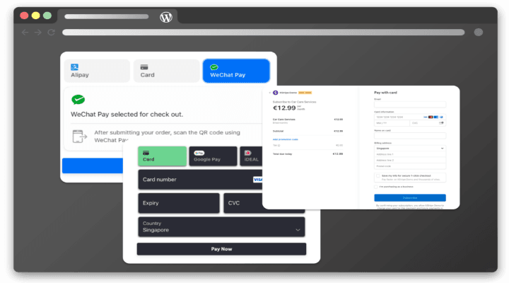 Stripe Express Premium WordPress plugin payment widget interface