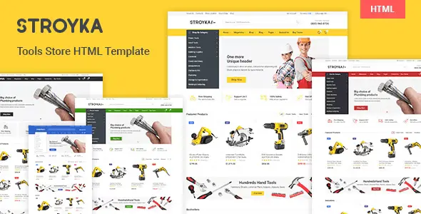 Stroyka tools store HTML template preview showcasing multiple color scheme options