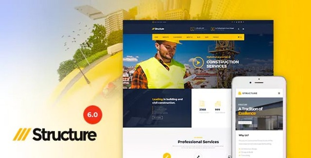 Structure construction WordPress theme showcasing professional industrial website design