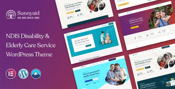 Sunnyaid NDIS disability and elderly care WordPress theme homepage layout preview