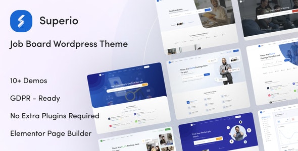Superio job board WordPress theme displaying a responsive career platform interface