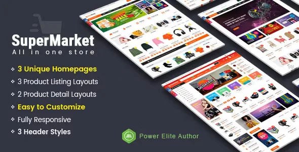 Supermarket responsive HTML5 template for online stores with multiple homepage layouts