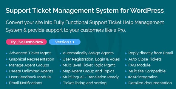 Support ticket management system WordPress plugin dashboard interface