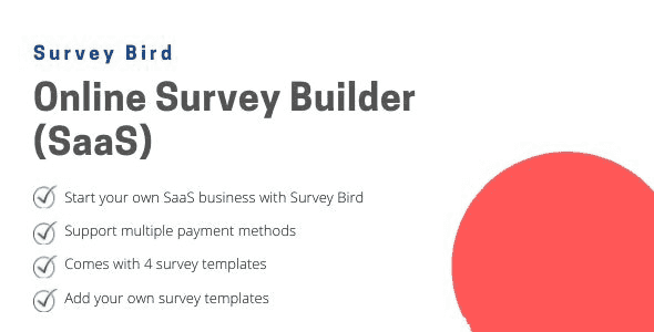 Survey Bird PHP script dashboard showing drag-and-drop survey builder with multiple question types