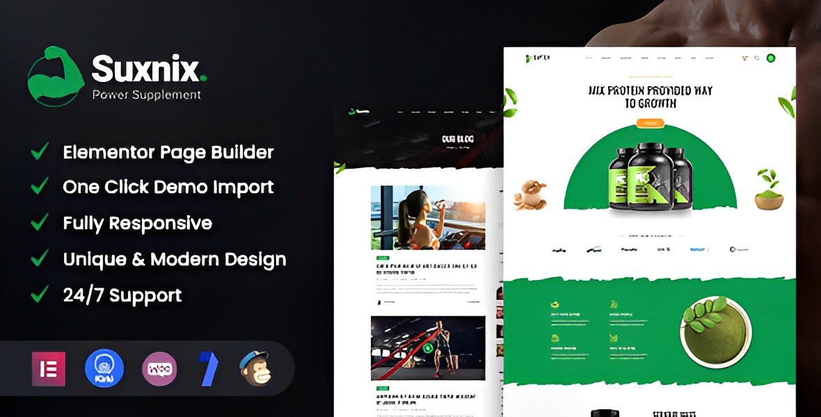 Suxnix health supplement WordPress theme with modern responsive design