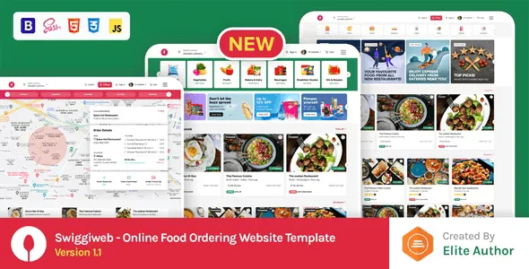 Swiggiweb food delivery website template with responsive Bootstrap layout for online food ordering platforms
