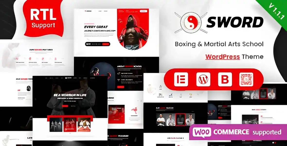 Sword martial arts WordPress theme preview for boxing and fitness businesses
