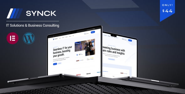 Synck business and IT solutions WordPress theme homepage demo preview with Elementor page builder
