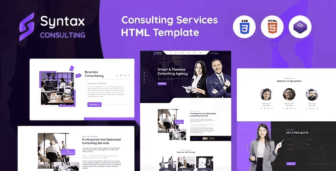 Syntax Consulting HTML5 template homepage preview showing modern business consulting website design