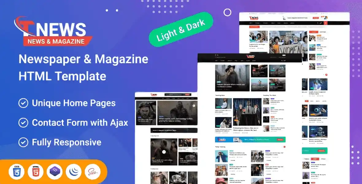 TNews news and magazine HTML template homepage preview