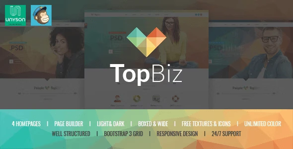 TopBiz responsive corporate WordPress theme with Elementor PRO page builder