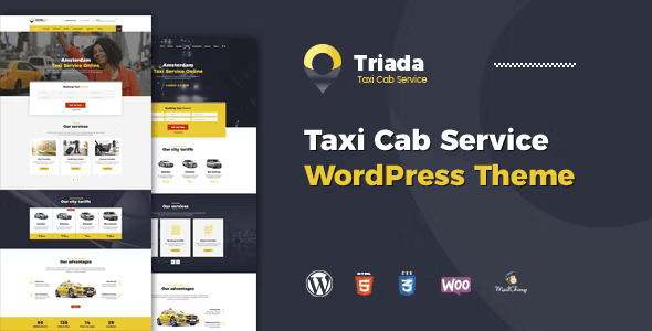 Triada taxi WordPress theme homepage preview with service sections and order form