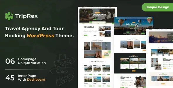 TripRex travel agency and tour booking WordPress theme built with Elementor