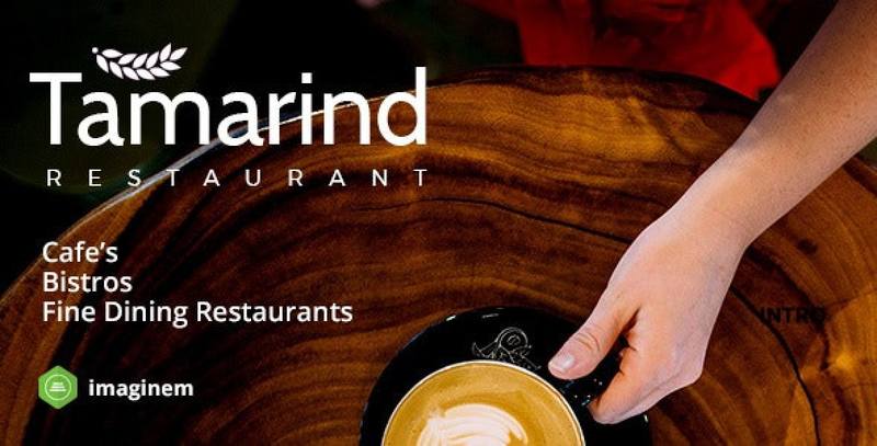 Tamarind restaurant WordPress theme preview with food menu and booking features