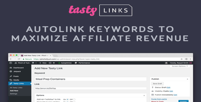 Tasty Links WordPress plugin interface for automated affiliate keyword autolinking