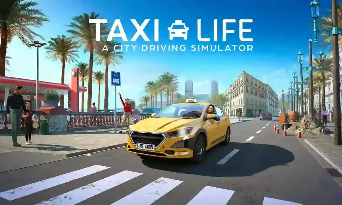 Taxi Life A City Driving Simulator gameplay showing a taxi navigating Barcelona city streets