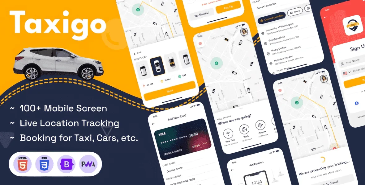 Taxigo taxi booking and car rental PWA HTML template preview