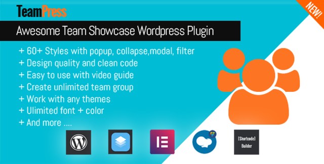 TeamPress WordPress plugin interface showing team member grid layout with Elementor editor