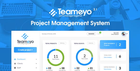 Teameyo project management PHP script dashboard interface