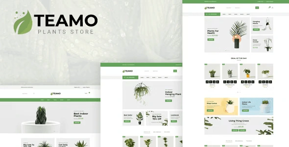 Teamo plants store HTML template preview with Bootstrap3 responsive e-commerce layout