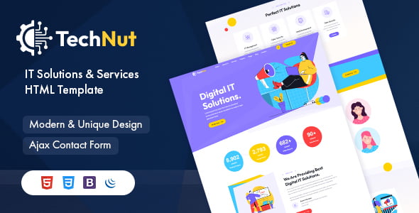 TechNut HTML5 IT solutions template homepage with parallax design and responsive layout