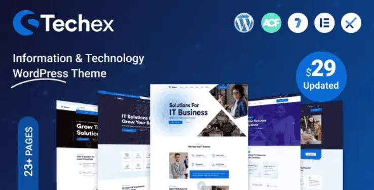 Techex IT solutions WordPress theme homepage demo showcasing technology business website design