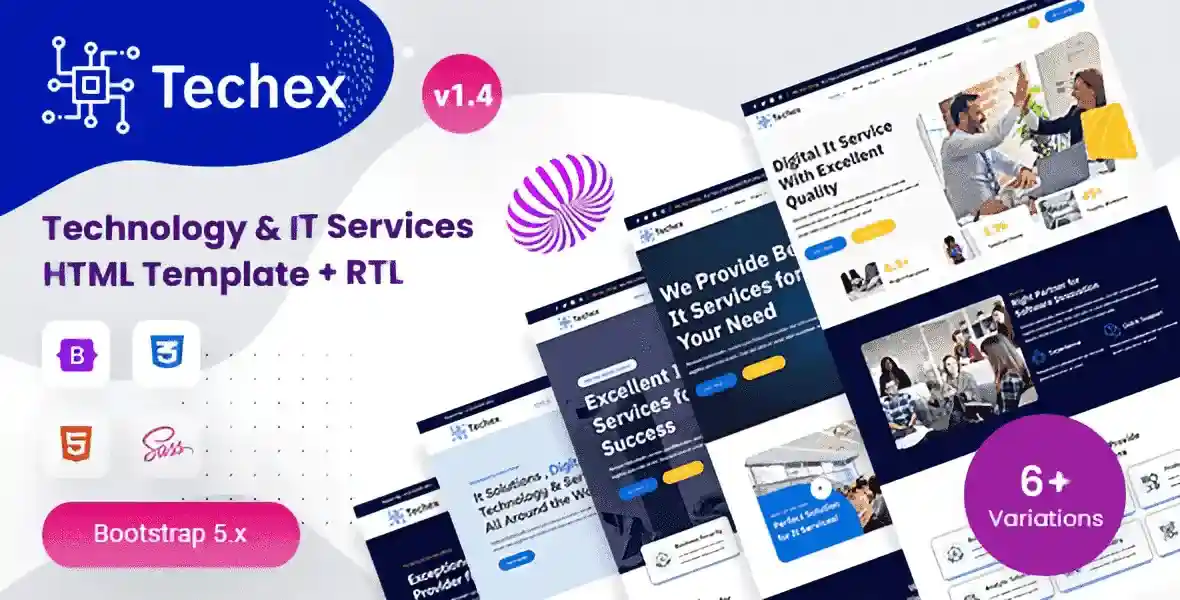 Techex modern HTML5 IT services and SaaS website template with RTL support