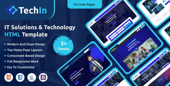 Techin IT services and technology HTML template preview showing responsive layout