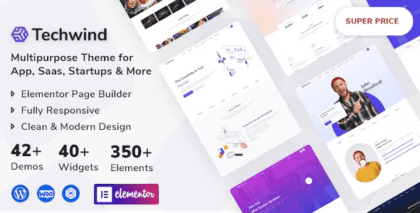 Techwind WordPress theme showcasing a modern minimalist SaaS startup landing page design