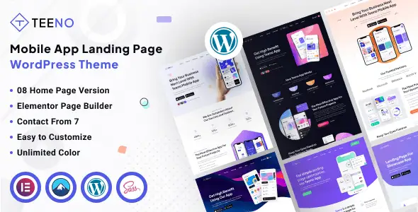 Teeno app landing page WordPress theme with Elementor drag-and-drop builder