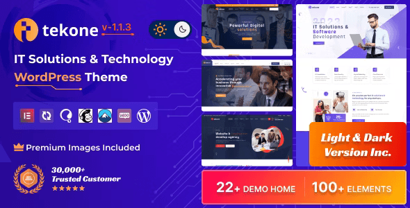 Tekone IT Solutions WordPress theme homepage demo showcasing technology and SaaS website design with Elementor