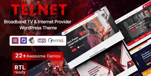 Telnet broadband ISP WordPress theme dashboard preview