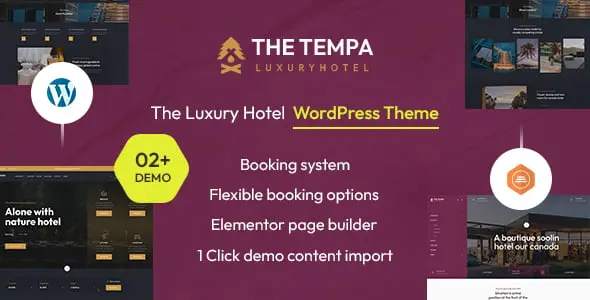 Tempa luxury hotel WordPress theme showing modern responsive design for resorts and bookings