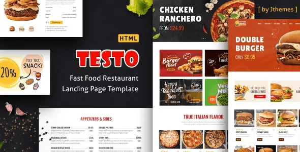 Testo restaurant HTML template preview for pizza cafe and food service businesses