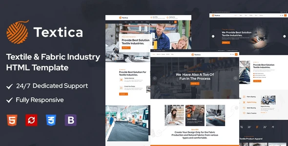 Textica textile and fabric industry HTML template homepage layout