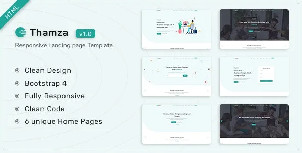 Thamza responsive startup landing page HTML template with modern clean layout built on Bootstrap 5.3.2