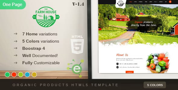 The Farm House organic food HTML5 template one-page layout preview