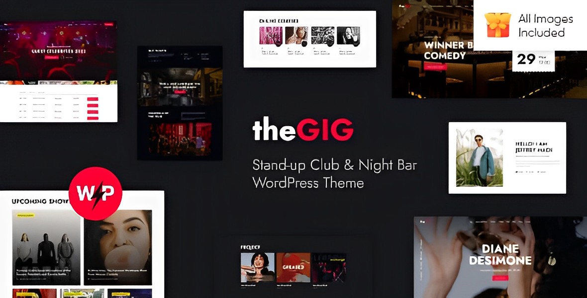 The Gig comedy club WordPress theme homepage demo preview for stand-up bar and nightlife venue website