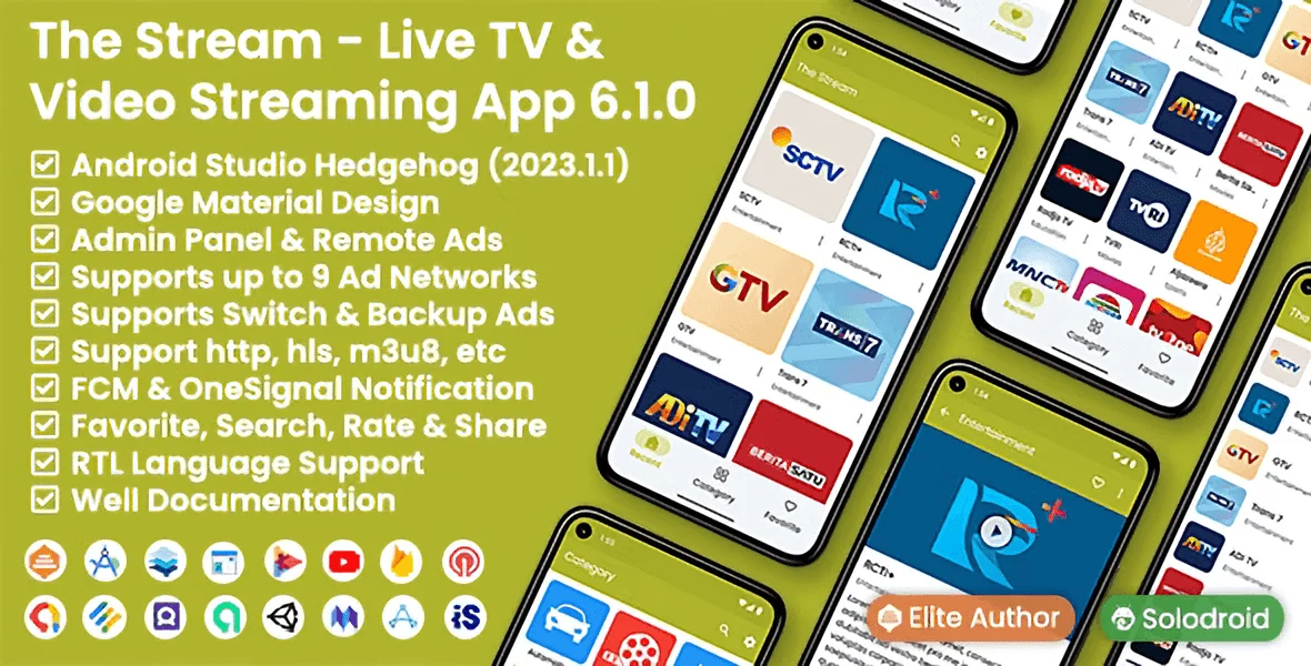 The Stream live TV and video streaming app PHP script interface