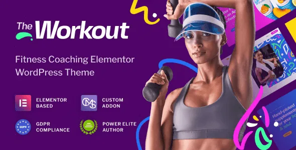 The Workout fitness trainer WordPress theme demo showcasing a modern gym and yoga website layout with Elementor PRO