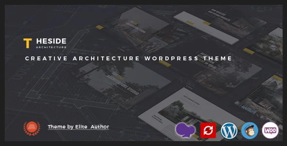 TheSide architecture WordPress theme portfolio homepage showing minimalist project grid on desktop and mobile