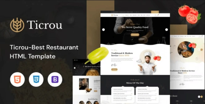 Ticrou responsive restaurant HTML template preview for cafes and food businesses