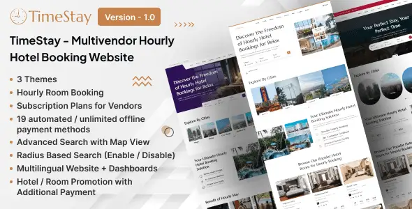 TimeStay multivendor hourly hotel booking script SaaS platform interface