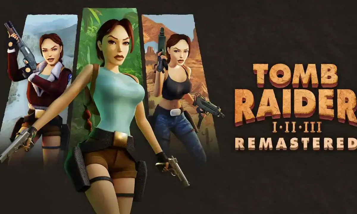 Tomb Raider I-III Remastered PC game collection cover featuring Lara Croft