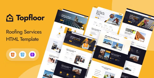 Topfloor roofing website template homepage design preview showing contractor website layout built with Bootstrap 5