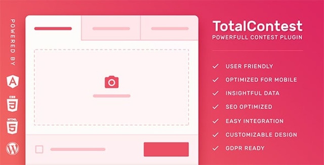 TotalContest Pro WordPress contest plugin interface showing photo, audio and video contest management dashboard