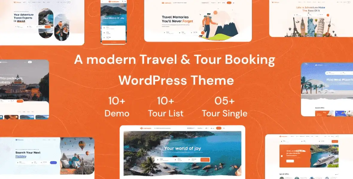 Tourio tour booking WordPress theme preview for travel agencies and tour operators