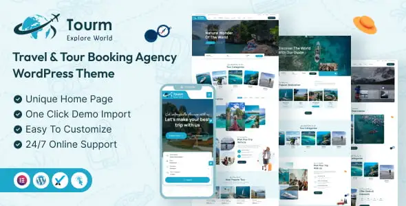 Tourm travel WordPress theme homepage layout for travel agencies and tour operators