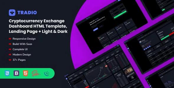 Tradio cryptocurrency exchange HTML template dashboard layout preview